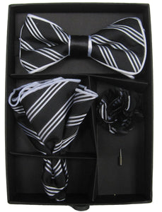 Collection Of Men's Bow Tie with matching Hanky and Lapel Flower Bow Tie Set TheDapperTie Black & White Striped 4 One Size 