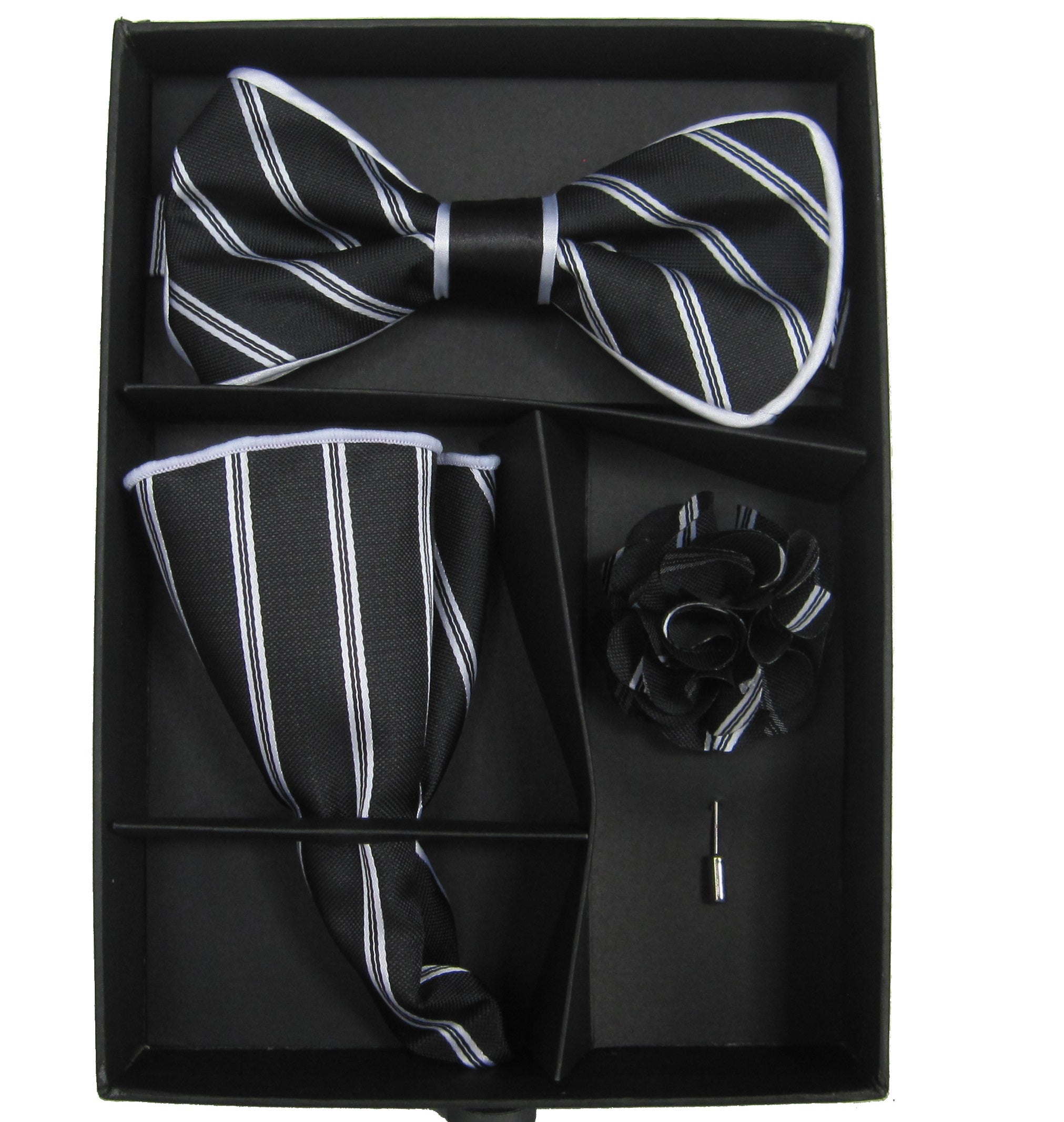 Collection Of Men's Bow Tie with matching Hanky and Lapel Flower Bow Tie Set TheDapperTie Black & White Striped 2 One Size 