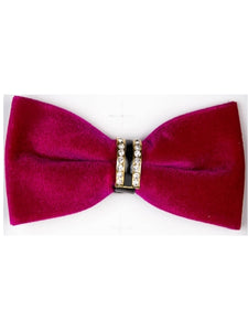 Men's Solid Color Velvet Pre-tied Adjustable Length Bow Tie with Rhinestone Men's Solid Color Bow Tie TheDapperTie Fuchsia One Size 